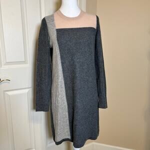 Vince Color Block 100% Cashmere Sweater Dress Long Sleeve Grey Nude Size Small